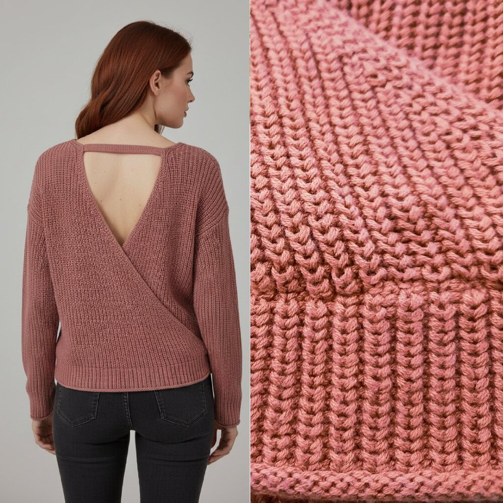Faux wrap knit sweater w/ open back- Moon & Madison brand